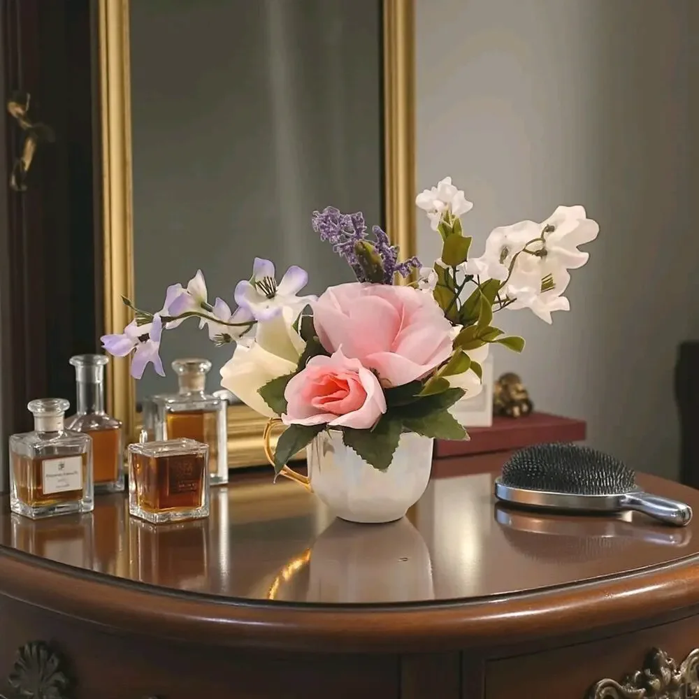 Mary Pop-Ins Tea Cup Floral Arrangement pink white